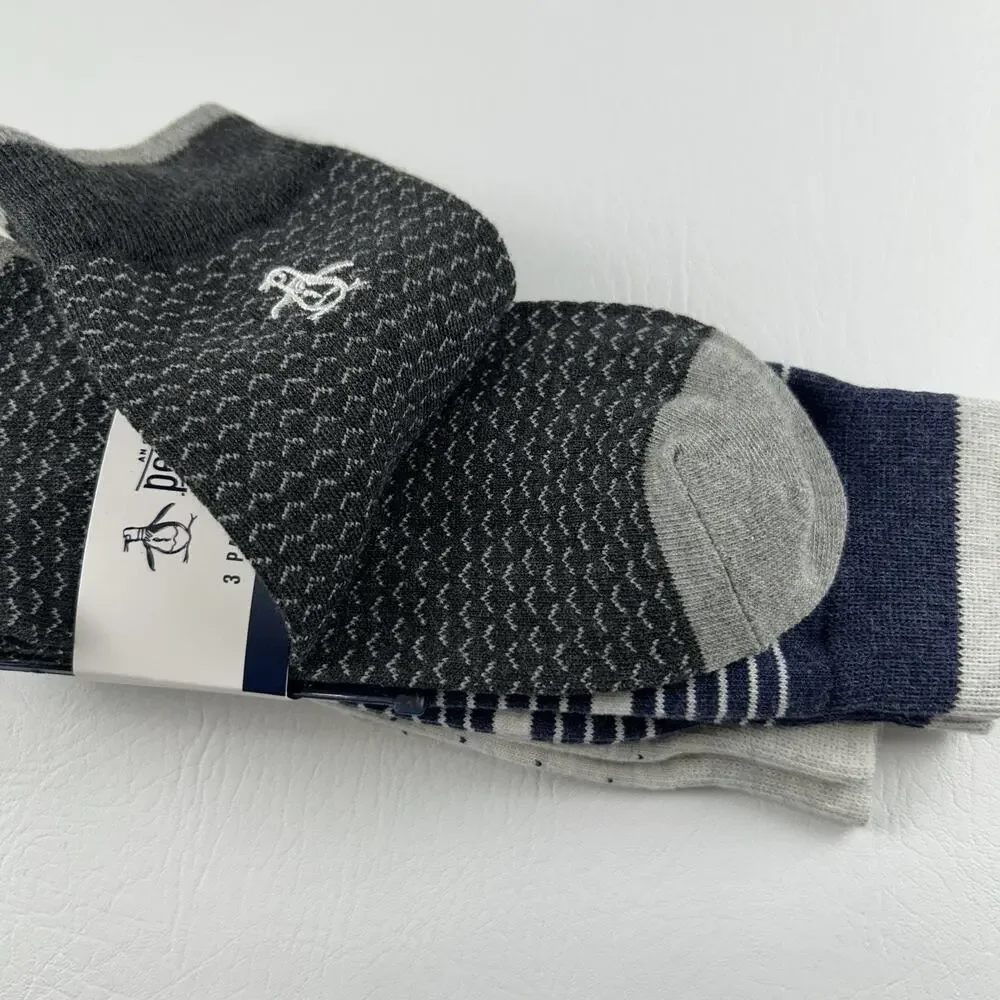 Original Penguin Men’s 3 Pack Crew Dress Socks Gray Blue Striped Size 8-13 NWT